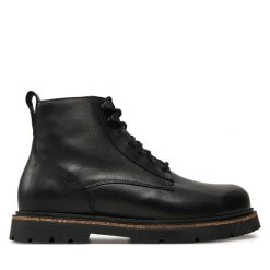 Trzewiki Birkenstock. Czarne botki sznurowane Birkenstock, bez wzorów, ze lnu, bez obcasa, bez zapięcia. Za 899.99 zł.