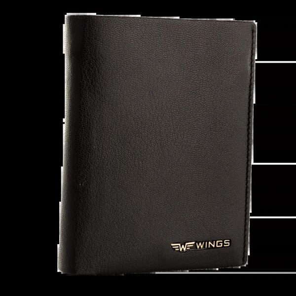WINGS Męski portfel ze skóry koziej Black. Czarne portfele Wings, bez wzorów, z materiału. Za 89.90 zł.