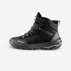 Buty trekkingowe męskie MT100 skóra. Czarne buty trekkingowe SIMOND, bez wzorów, z kauczuku, bez zapięcia. Za 349.99 zł.