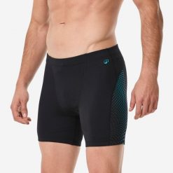 Bokserki długie pływackie męskie Decathlon Fiti. Czarne odzież kąpielowa Decathlon, m, bez wzorów, z materiału, sportowe. Za 99.99 zł.