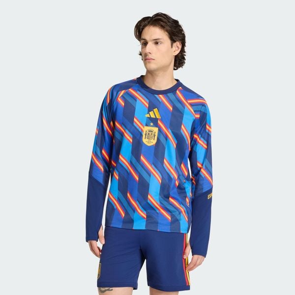 Ciepła rozgrzewkowa bluza podstawowa Hiszpania 26. Niebieskie bluzy bez kaptura Adidas, l, bez wzorów, z dzianiny, bez kaptura. Za 349.00 zł.