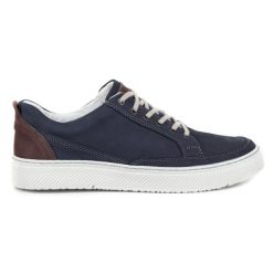 Olivier Buty Męskie skórzane Sneakers 950MA granatowe niebieskie. Niebieskie buty sportowe casual na jesień, bez wzorów, z jeansu, bez zapięcia. Za 351.82 zł.