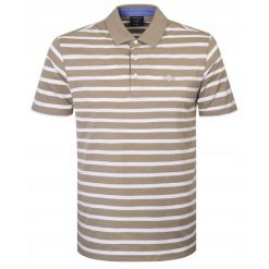 Koszulka Polo - Męska - Pako Jeans - Beżowa w Biały Prążek. Białe koszulki polo Pako Jeans, l, bez wzorów, z bawełny, bez kołnierzyka, bez ramiączek. Za 135.00 zł.