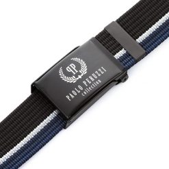 Pasek parciany czarny z białym przeszyciem PAOLO PERUZZI PW-16-125 cm. Białe paski Paolo Peruzzi, bez wzorów, z materiału. Za 34.99 zł.