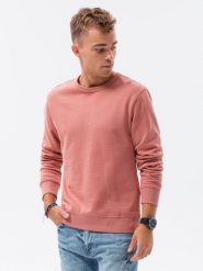 Bluza męska bez kaptura bawełniana - różowa B1146 - XXL. Czerwone bluzy Ombre Clothing, m, bez wzorów, z bawełny, bez kaptura. W wyprzedaży za 39.99 zł.