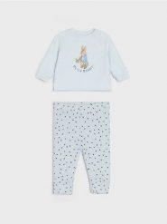Komplet: bluza i legginsy Peter Rabbit - błękitny. Niebieskie bluzy bez kaptura Sinsay, l, bez wzorów, bez kaptura. Za 25.99 zł.