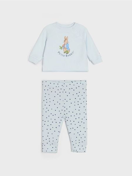 Komplet: bluza i legginsy Peter Rabbit - błękitny. Niebieskie bluzy bez kaptura Sinsay, l, bez wzorów, bez kaptura. Za 25.99 zł.