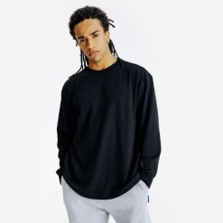 Koszulka długi rękaw męska Elementals. Czarne bluzy Decathlon, m, bez wzorów, z materiału, bez kaptura. Za 109.99 zł.