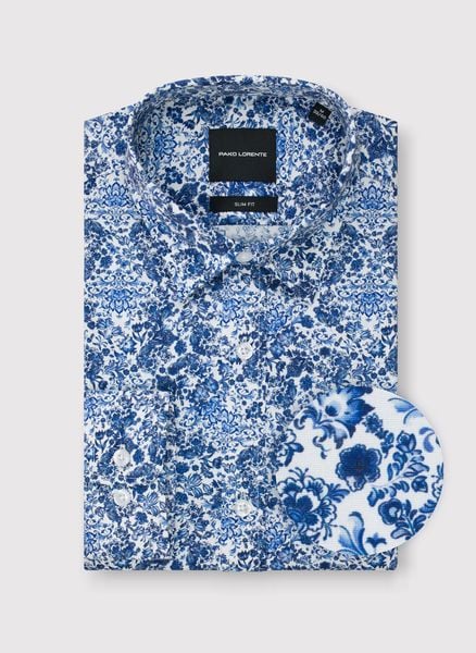 PAKO LORENTE - Koszula męska w niebieskie kwiaty. Niebieskie koszule Pako Lorente, m, bez wzorów, z bawełny, bez kołnierzyka, bez ramiączek. Za 299.99 zł.