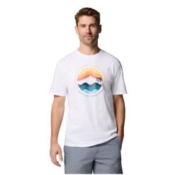 T-shirt sportowy z krótkim rękawem męski Path Lake II Graphic Tee. Białe t-shirty sportowe Columbia, bez wzorów, z bawełny, bez ramiączek, do biegania. Za 99.99 zł.