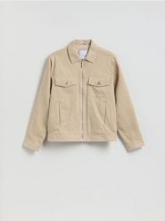 Sztruksowa kurtka z kołnierzem - kremowy. Białe kurtki Reserved, l, bez wzorów, z bawełny, bez kaptura. Za 179.99 zł.