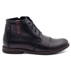 Joker Buty męskie zimowe 315J czarne. Czarne botki sznurowane na zimę, bez wzorów, ze skóry, bez obcasa, bez zapięcia. Za 453.66 zł.