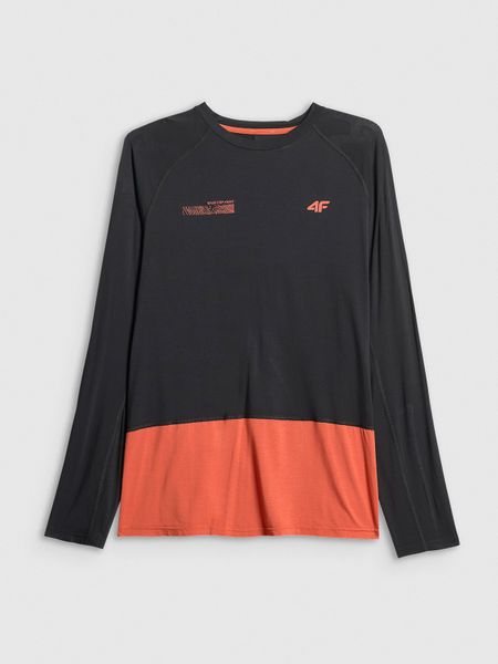 4F Longsleeve trekkingowy regular męski - czarny L. Czarne bluzki z długim rękawem 4F, l, bez wzorów, z włókna, bez kołnierzyka, bez ramiączek. Za 149.99 zł.