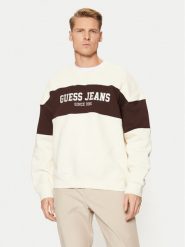 Guess Jeans Bluza M4BQ39 K9V31 Beżowy Classic Fit. Brązowe bluzy Guess Jeans, m, z aplikacjami, z bawełny, bez kaptura. Za 189.99 zł.