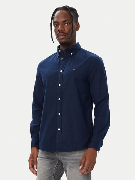 Tommy Hilfiger Koszula Flannel Solid MW0MW40469 Granatowy Regular Fit. Niebieskie koszule Tommy Hilfiger, m, bez wzorów, z bawełny, bez kołnierzyka, bez ramiączek. Za 369.99 zł.