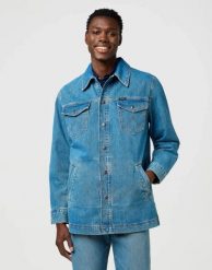 MESKA KURTKA JEANSOWA WRANGLER WRANGE JACKET IRON FORGE 112371445. Kurtki Wrangler, m, bez wzorów, z jeansu, bez kaptura. Za 389.99 zł.