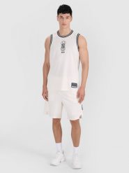 4F Spodenki do koszykówki szybkoschnące męskie - białe S. Białe krótkie spodenki sportowe 4F, l, w ażurowe wzory, z dzianiny. Za 149.99 zł.