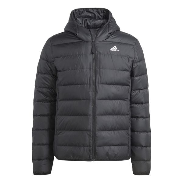 Kurtka puchowa adidas czarna z stałym kapturem. Czarne kurtki Adidas, m, bez wzorów, z materiału, z kapturem. Za 425.65 zł.