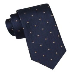 Modny Męski Krawat - Alties - Granatowy w Beżowy Groszek. Niebieskie krawaty i muchy Alties, bez wzorów, z tkaniny. Za 49.00 zł.