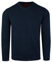 Męski Sweter z Dekoltem w Serek (V-Neck) - Alties - Ciemnoniebieski. Niebieskie swetry rozpinane Alties, l, bez wzorów, z bawełny, bez kołnierzyka, bez ramiączek. Za 159.00 zł.