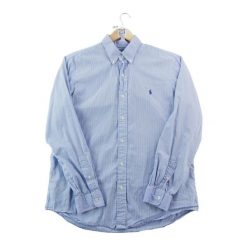 Second life - Klasyczne koszule męskie z kołnierzykiem na guziki - Jak nowy. Niebieskie sztyblety RALPH LAUREN, bez wzorów, z jeansu, bez obcasa, bez zapięcia. Za 212.96 zł.