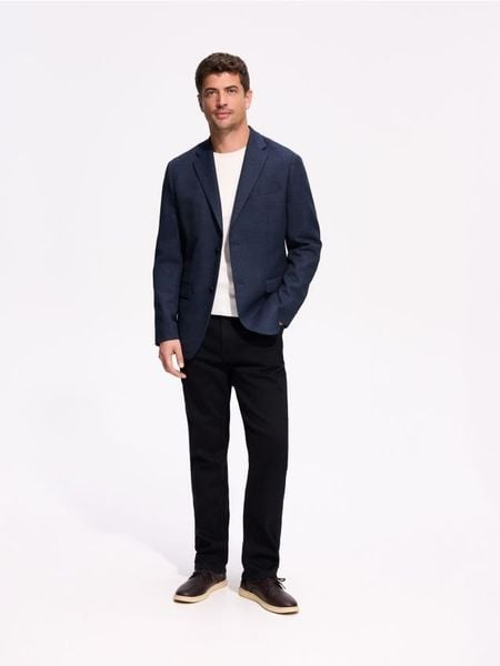 Marynarka regular fit - granatowy. Niebieskie garnitury Reserved, l, bez wzorów, z tkaniny. Za 359.99 zł.