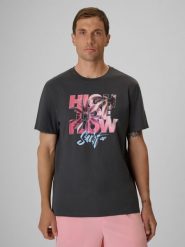 4F T-shirt regular z nadrukiem męski - szary L. Szare t-shirty 4F, l, bez wzorów, z bawełny, bez kołnierzyka, bez ramiączek. Za 79.99 zł.