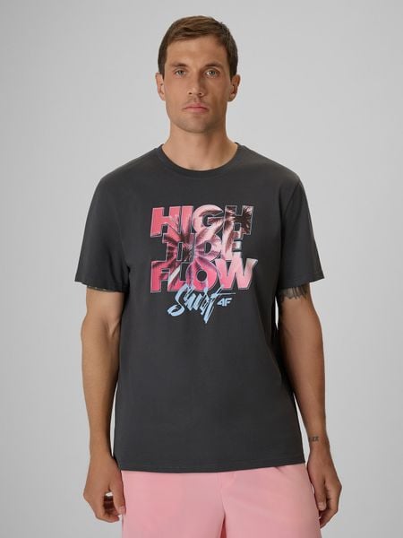 4F T-shirt regular z nadrukiem męski - szary L. Szare t-shirty 4F, bez wzorów, z bawełny, bez ramiączek. Za 79.99 zł.