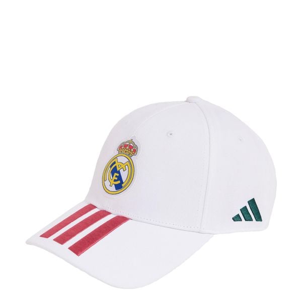 Czapka bejsbolowa Real Madryt. Białe czapki z daszkiem Adidas, bez wzorów, z bawełny. Za 99.95 zł.
