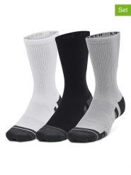 Under Armour Skarpety sportowe (3 pary) "Performance Tech" w kolorze szaro-czarno-białym rozmiar: L. Białe skarpetki sportowe Under Armour, bez wzorów, z materiału. Za 57.06 zł.