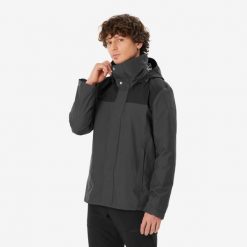 Kurtka turystyczna męska zimowa Quechua NH100 3w1 0°C wodoodporna. Czarne kurtki QUECHUA, na zimę, l, bez wzorów, z materiału, bez kaptura. Za 299.99 zł.