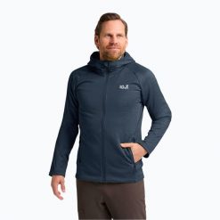 Bluza trekkingowa męska Jack Wolfskin Peak District Hooded Full Zip. Niebieskie bluzy Jack Wolfskin, m, bez wzorów, bez kaptura. Za 339.99 zł.