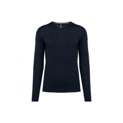 Ekologiczny sweter z dekoltem w szpic Kariban. Niebieskie swetry nierozpinane KARIBAN, m, bez wzorów, bez kołnierzyka, bez ramiączek. Za 211.50 zł.