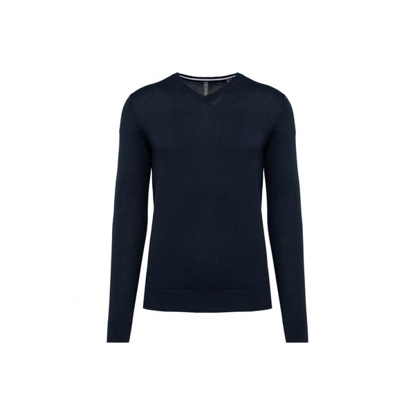 Ekologiczny sweter z dekoltem w szpic Kariban. Niebieskie swetry nierozpinane KARIBAN, m, bez wzorów, bez kołnierzyka, bez ramiączek. Za 235.50 zł.