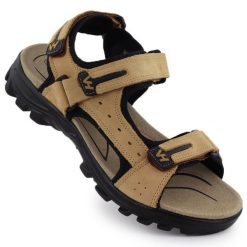 Skórzane sandały męskie na rzepy camel Vanhorn 28302 brązowe. Brązowe sandały ze skóry, bez zapięcia. Za 299.86 zł.