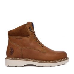 Trzewiki U.S. Polo Assn. Brązowe botki sznurowane U.S. Polo Assn., bez wzorów, bez obcasa, bez zapięcia. Za 259.99 zł.
