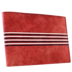 Portfel męski czerwony zdobiony paskami 701-CSG RED WHITE BL. Białe portfele Inny, z aplikacjami, ze skóry. Za 36.00 zł.