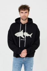 PALM ANGELS Czarna bluza z kapturem White Shark Hoody. Czarne bluzy PALM ANGELS, m, bez wzorów, z kapturem. W wyprzedaży za 1,999.99 zł.