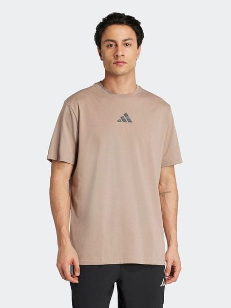 Adidas Koszulka sportowa w kolorze beżowym rozmiar: S. Brązowe t-shirty sportowe Adidas, bez wzorów, z materiału, bez ramiączek, outdoorowe. Za 116.86 zł.