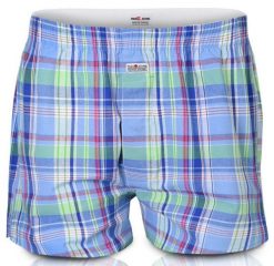 Luźne Męskie Bokserki, Bawełniane - Pako Jeans - Niebieskie w Kratkę. Niebieskie bokserki Pako Jeans, l, bez wzorów, z bawełny. Za 33.00 zł.