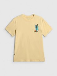 4F T-shirt regular z nadrukiem męski - żółty S. Żółte t-shirty 4F, m, bez wzorów, z bawełny, bez kołnierzyka, bez ramiączek. Za 69.99 zł.