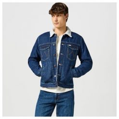 WRANGLER MĘSKA KURTKA JEANSOWA WRANGLER SHERPA JACKET DARK STONE 112356724. Kurtki Wrangler, m, bez wzorów, z jeansu, bez kaptura. W wyprzedaży za 189.99 zł.