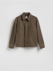 Kurtka koszulowa - ciemnobrązowy. Brązowe kurtki Reserved, l, bez wzorów, z dzianiny, bez kaptura. Za 199.99 zł.