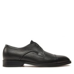 Półbuty BOSS. Czarne eleganckie półbuty Boss, bez wzorów, bez obcasa, bez zapięcia. Za 739.99 zł.