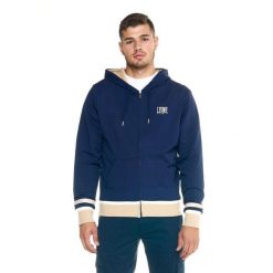 Męska bluza Leone z kapturem i zamkiem błyskawicznym Retro. Niebieskie bluzy LEONE 1947 APPAREL, l, bez wzorów, z tkaniny, z kapturem. W wyprzedaży za 182.75 zł.