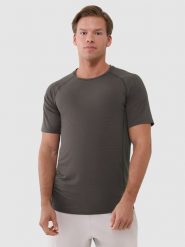 4F Koszulka treningowa szybkoschnąca męska - brązowa L. Brązowe t-shirty 4F, l, bez wzorów, z dzianiny, bez kołnierzyka, bez ramiączek. Za 129.99 zł.