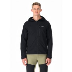 Kurtka softshellowa męska Rab Torque. Czarne kurtki softshell RAB, m, bez wzorów, z softshellu, bez kaptura. Za 474.99 zł.