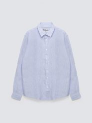 Lniana koszula męska w prążek jasnoniebieska Malekiws 400. Niebieskie koszule BIG STAR, na lato, l, bez wzorów, z jeansu, bez kołnierzyka, bez ramiączek. Za 249.99 zł.