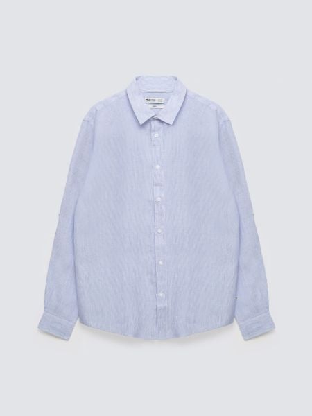 Lniana koszula męska w prążek jasnoniebieska Malekiws 400. Niebieskie koszule BIG STAR, na lato, l, bez wzorów, z jeansu, bez kołnierzyka, bez ramiączek. Za 249.99 zł.