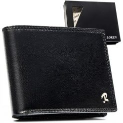 Duży, skórzany portfel męski w czarnym kolorze z systemem RFID - Loren. Czarne portfele Loren, bez wzorów. Za 77.99 zł.